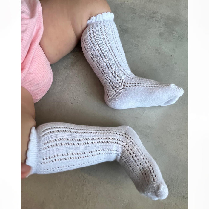 גרביים תחרה ברך ארוכות - שמנת