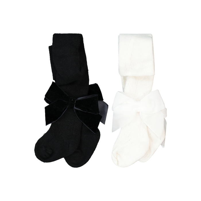 גרביונים תחרה עם פפיון - שחור