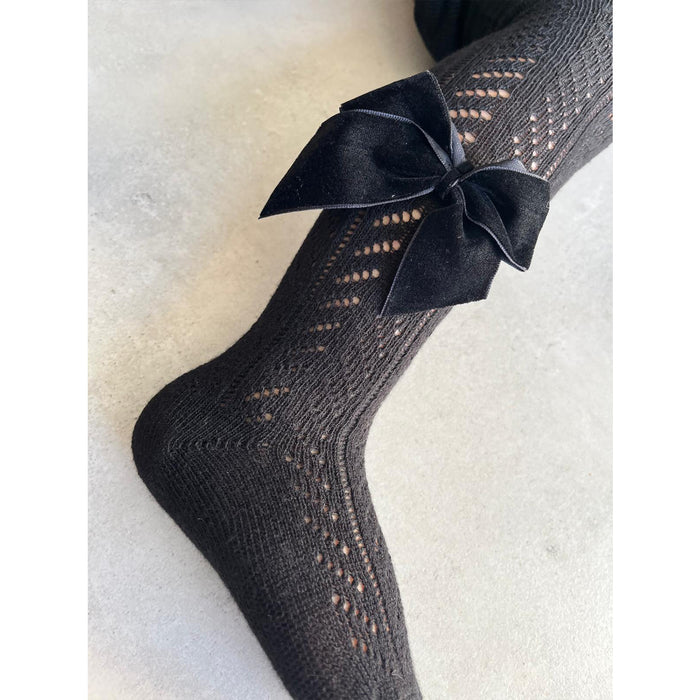 גרביונים תחרה עם פפיון - שחור