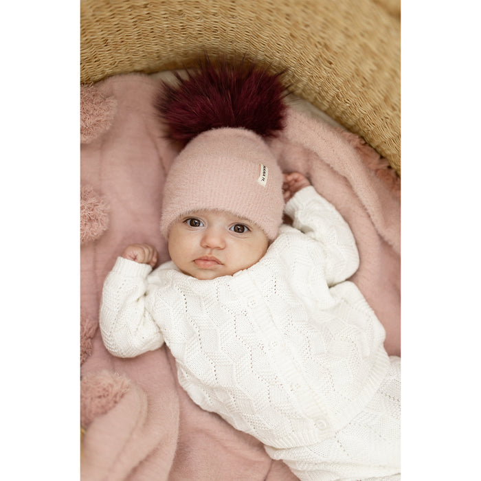 כובע אנגורה מתחבר לפונפון - ורוד