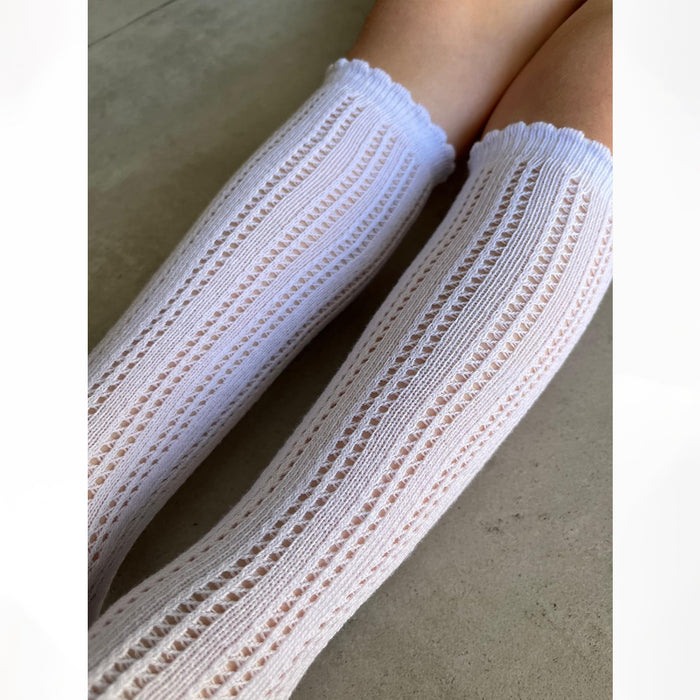 גרביים תחרה ברך - לבן