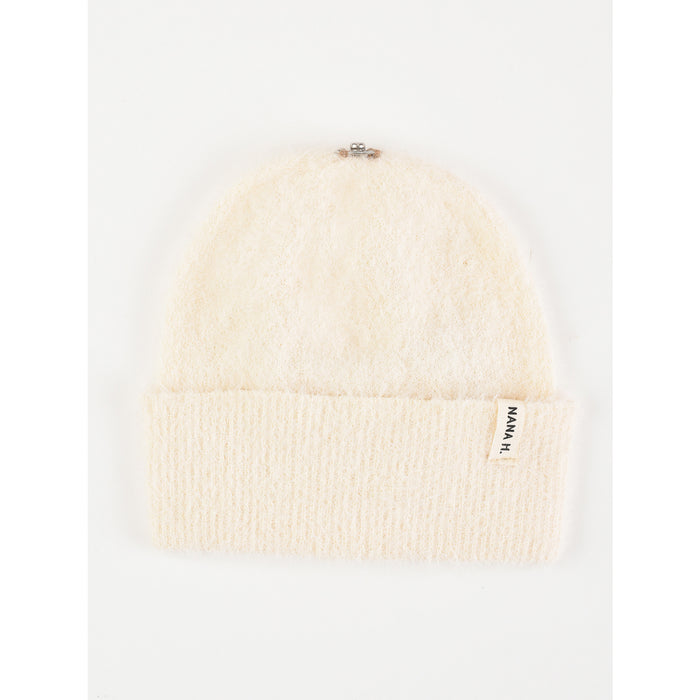 כובע אנגורה מתחבר לפונפון - שמנת