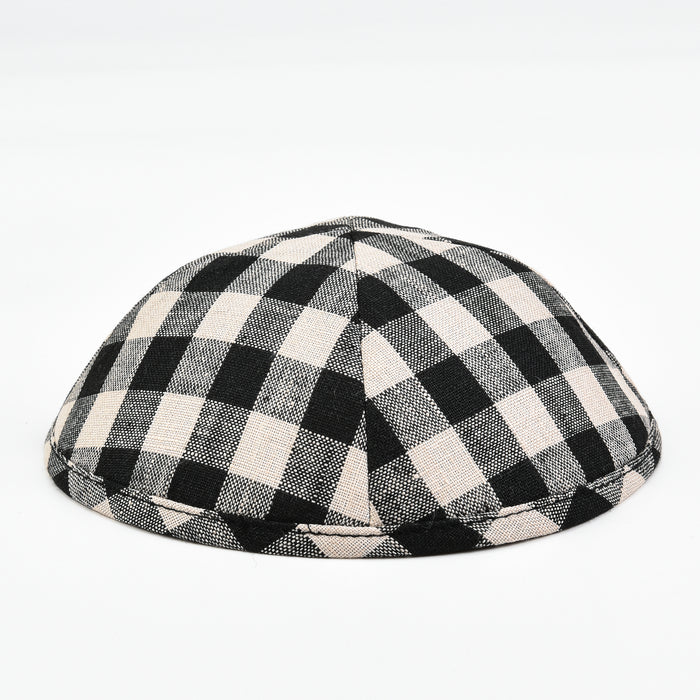 כיפה כותנה משובץ - שחור