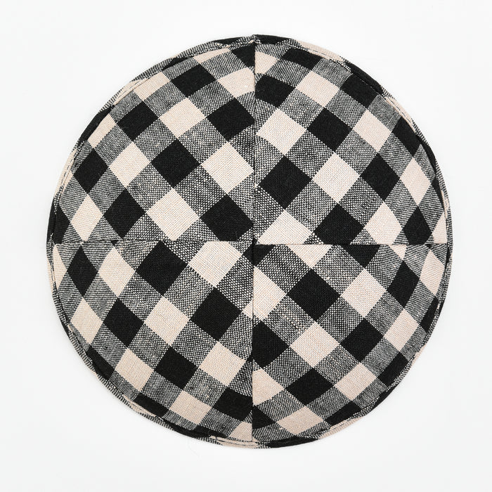 כיפה כותנה משובץ - שחור