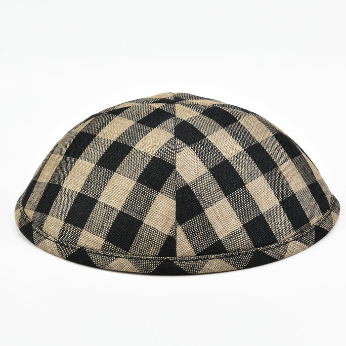 כיפה כותנה משובץ - חום