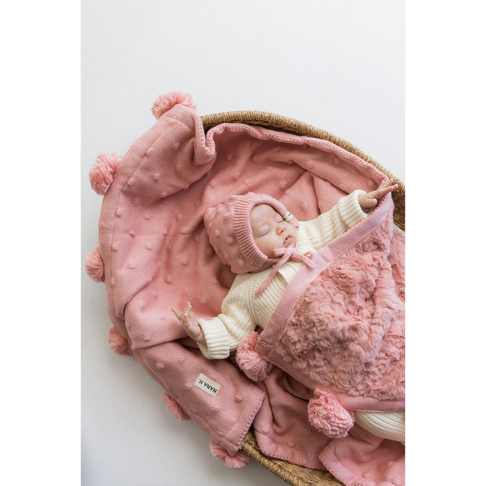 כובע קשירה סריג - ורוד