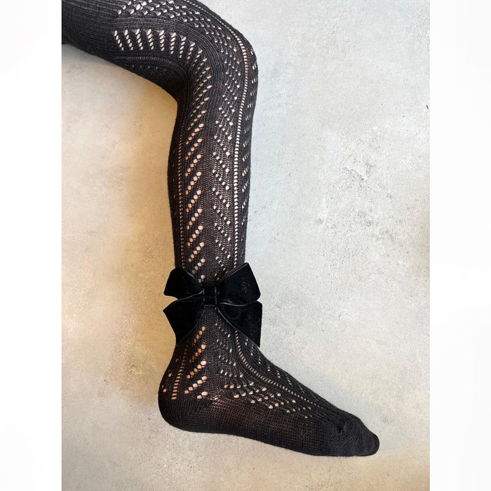 גרביונים תחרה עם פפיון - שחור