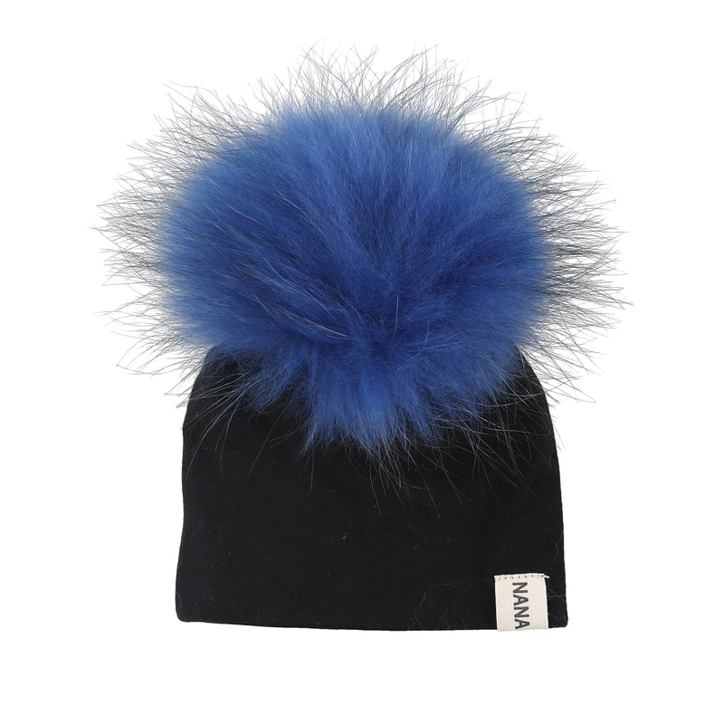 כובע טריקו+פונפון - שחור כחול