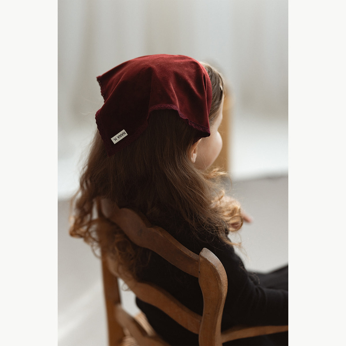 קשת בנדנה קטיפה קצוות תחרה - בורדו