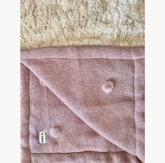 שמיכה דו צדדית סריג+פרווה - ורוד