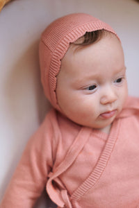 כובע קשירה סרוג - ורוד