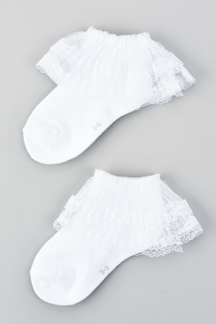 גרביים דנטל טול תחרה - לבן