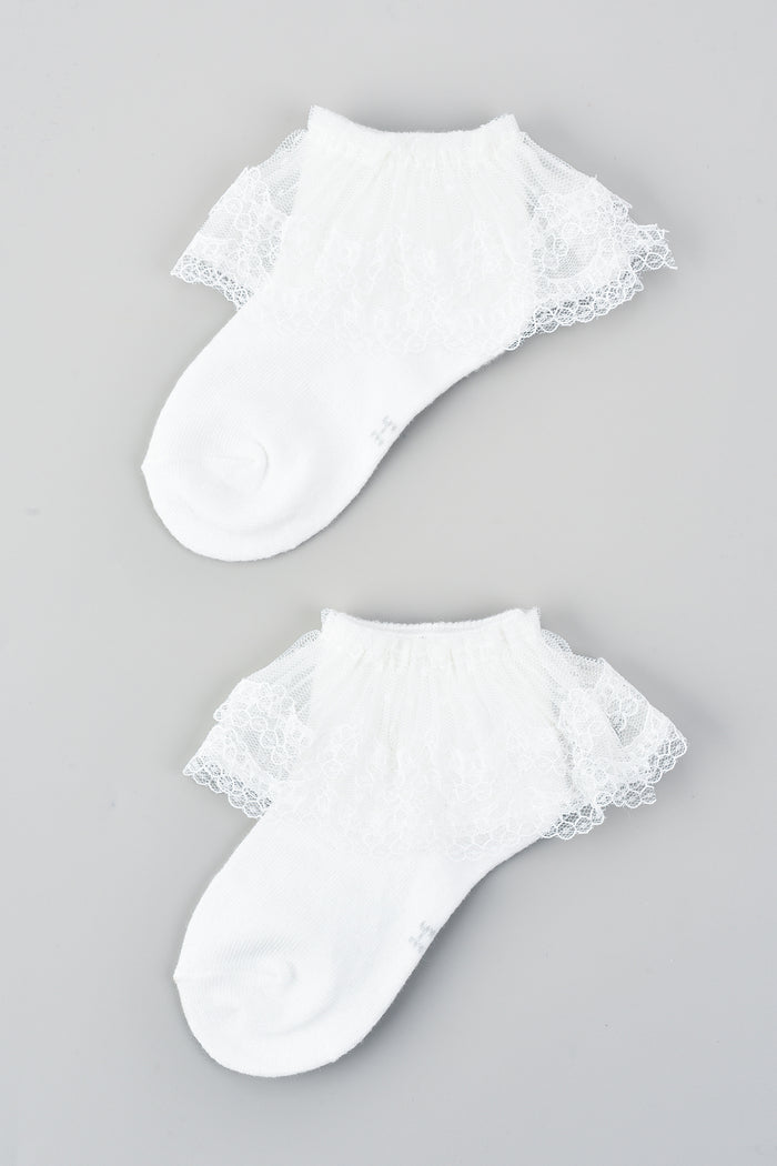 גרביים דנטל טול תחרה - שמנת