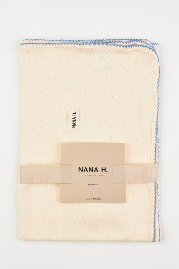 שמיכה פוינטל - בז' מסגרת כחול