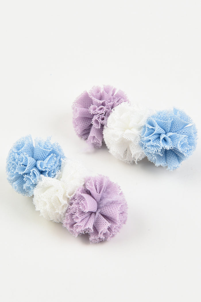 זוג סיכות פונפונים - תכלת לילך