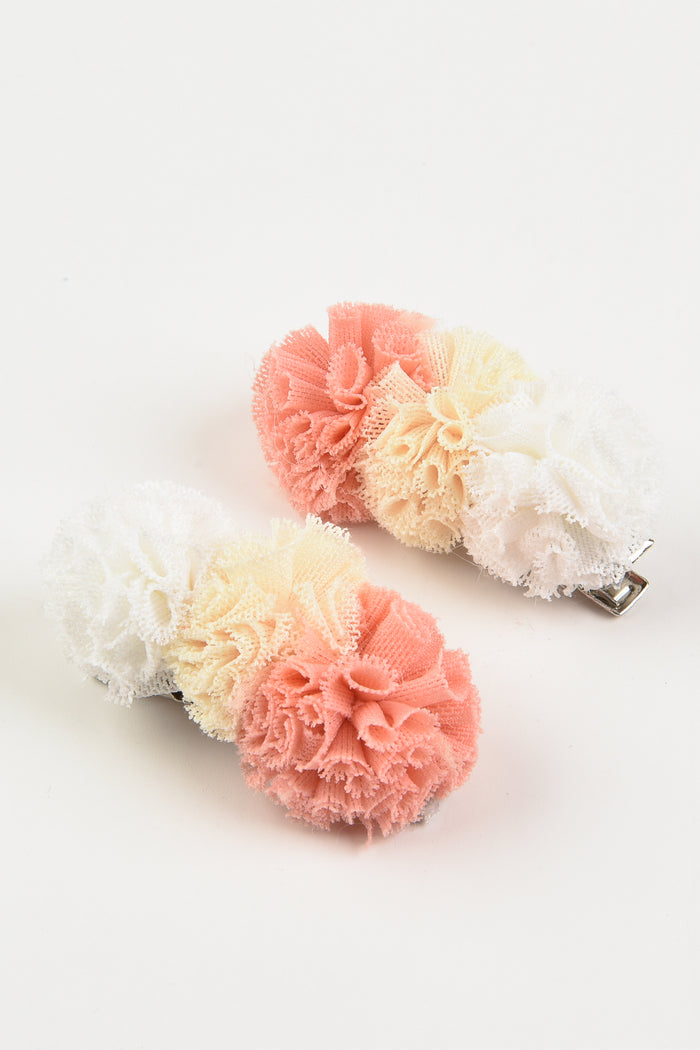 זוג סיכות פונפונים - ורוד שמנת