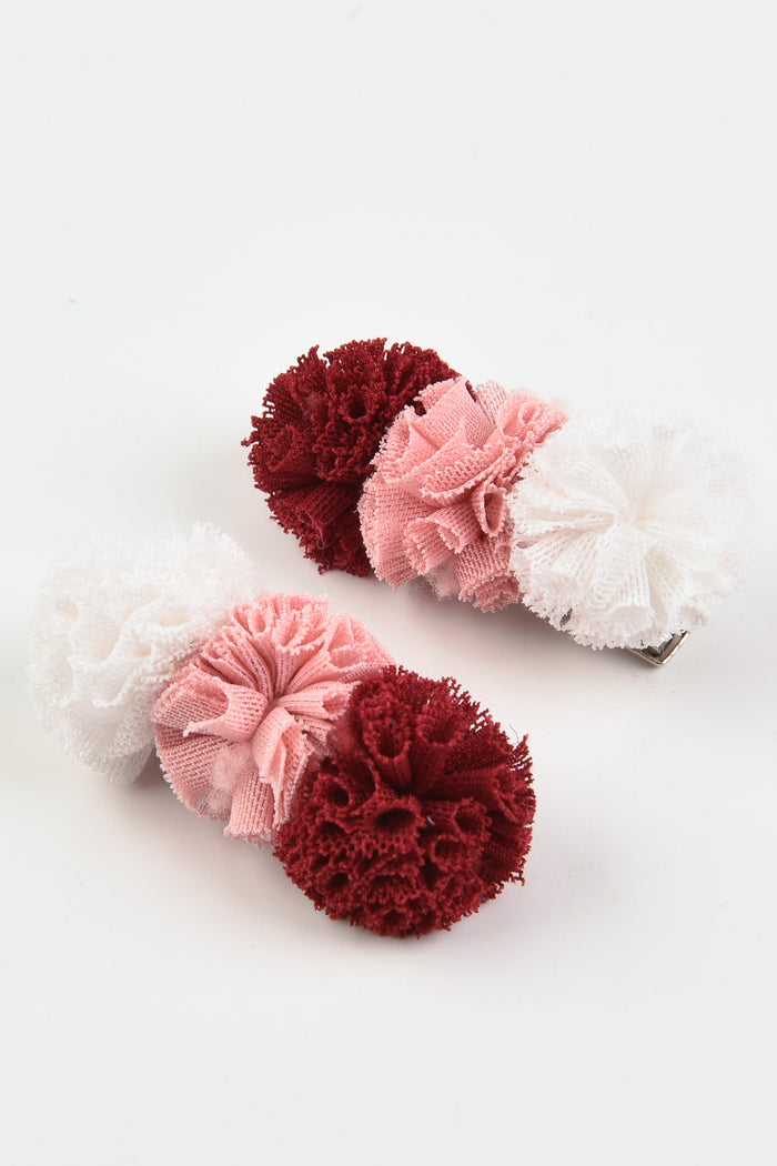 זוג סיכות פונפונים - ורוד פוקסיה