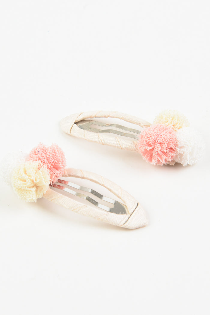 זוג סיכות תיקתק פונפונים - ורוד שמנת