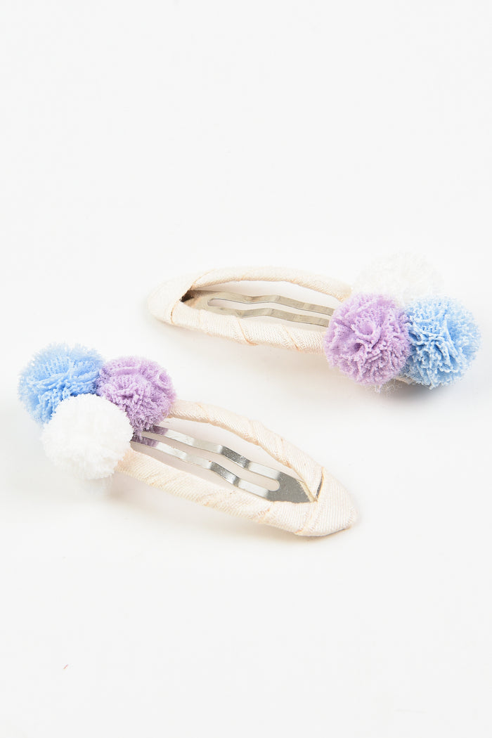 זוג סיכות תיקתק פונפונים - תכלת לילך