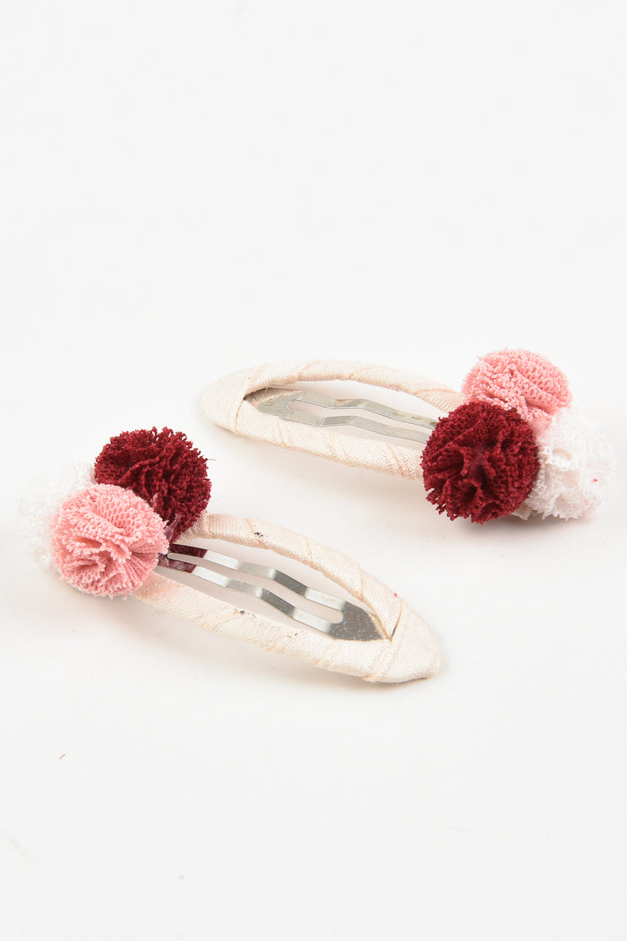 זוג סיכות תיקתק פונפונים - ורוד פוקסיה