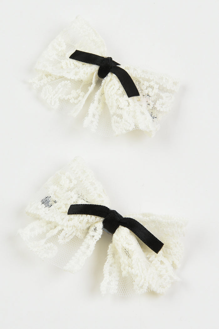 זוג פפיונים תחרה סאטן - שחור