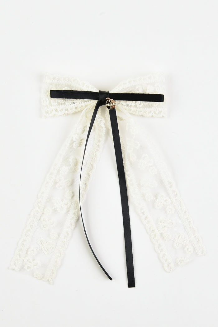 פפיון ארוך תחרה סאטן - שחור