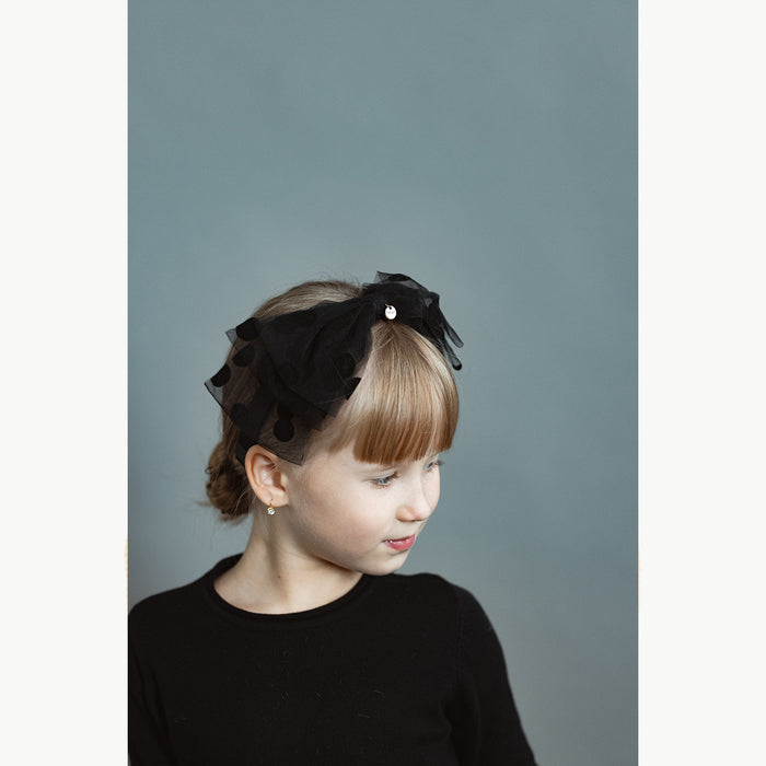 קשת פפיון טול עיגולי קטיפה - שחור